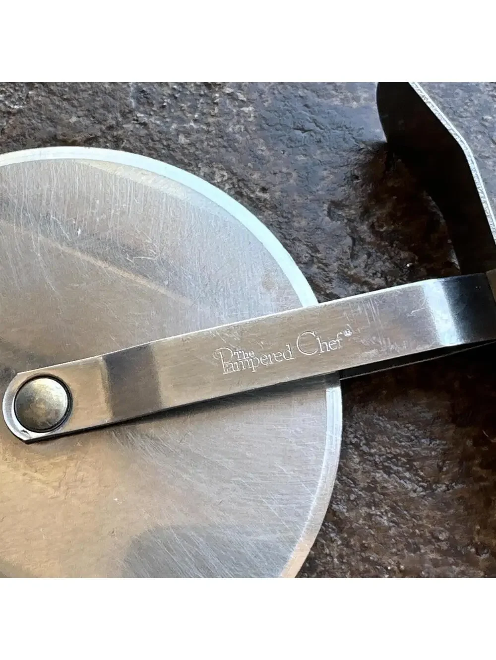 Pampered Chef Pizza Cutter Stainless Steel with Blade Cover - Retired